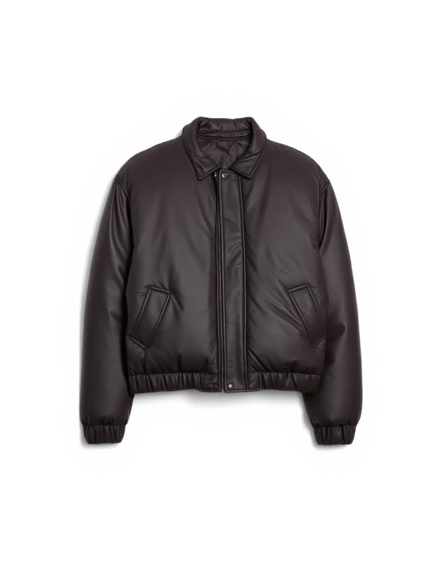 Topman faux leather puffer jacket in chocolate