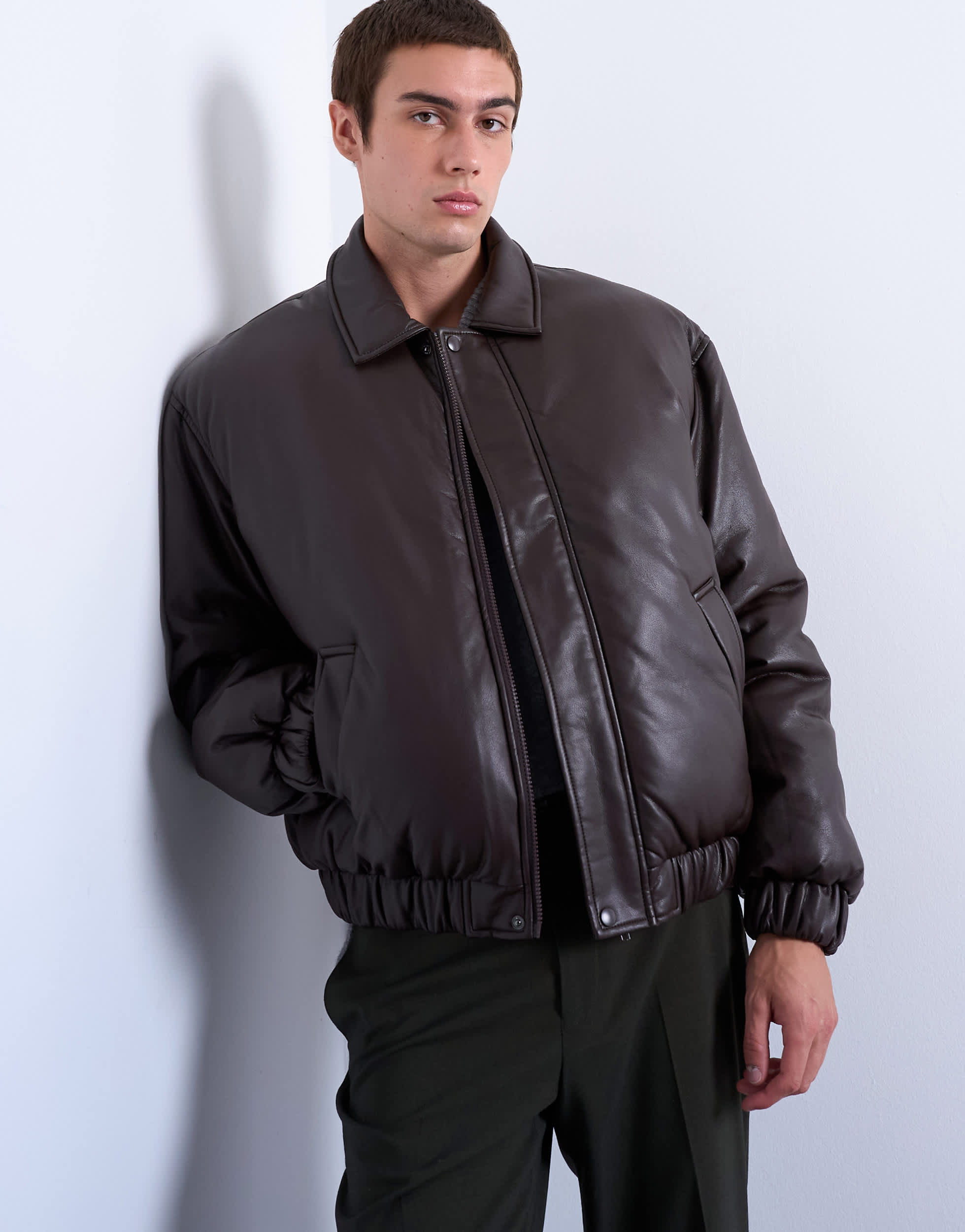 Doudoune Topman en similicuir chocolat