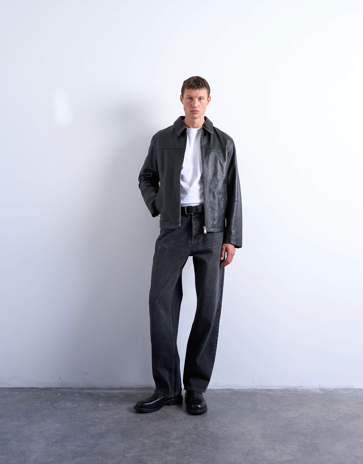 Topman real leather harrington jacket in black