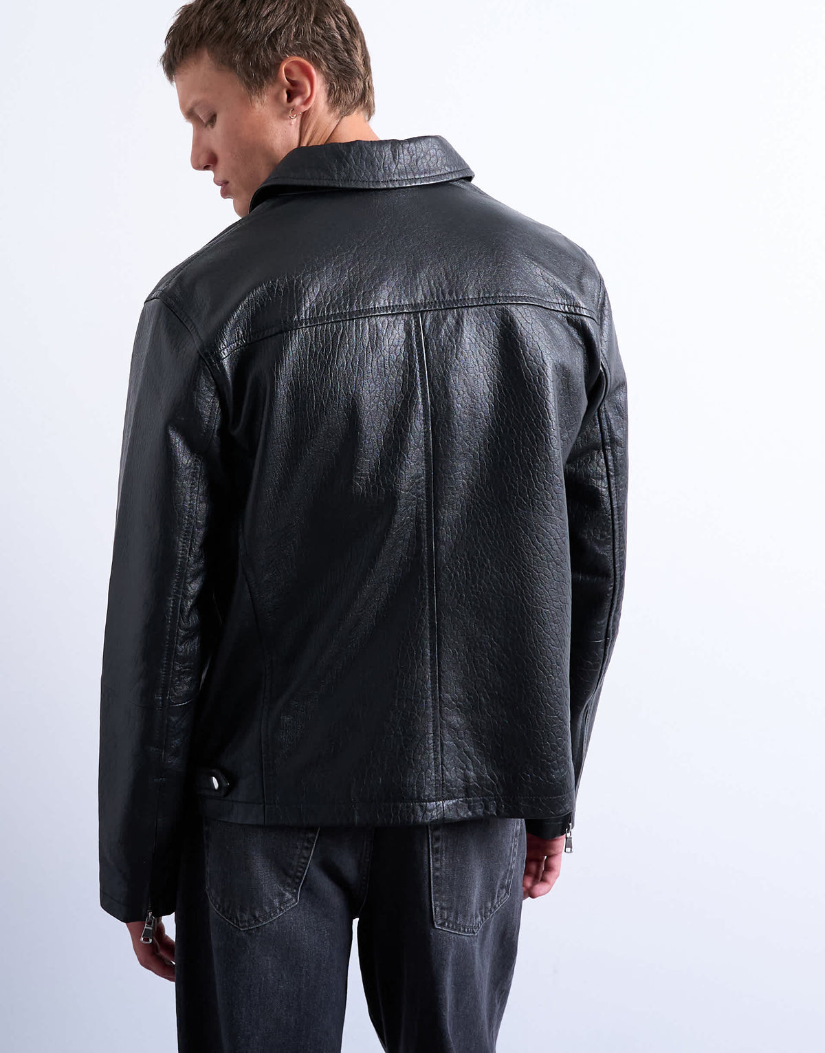 Topman real leather harrington jacket in black