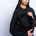 Topshop Santana Pailletten-Schultertasche in Schokoladenbraun