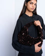 Topshop Santana scoop sequin shoulder bag in chocolate