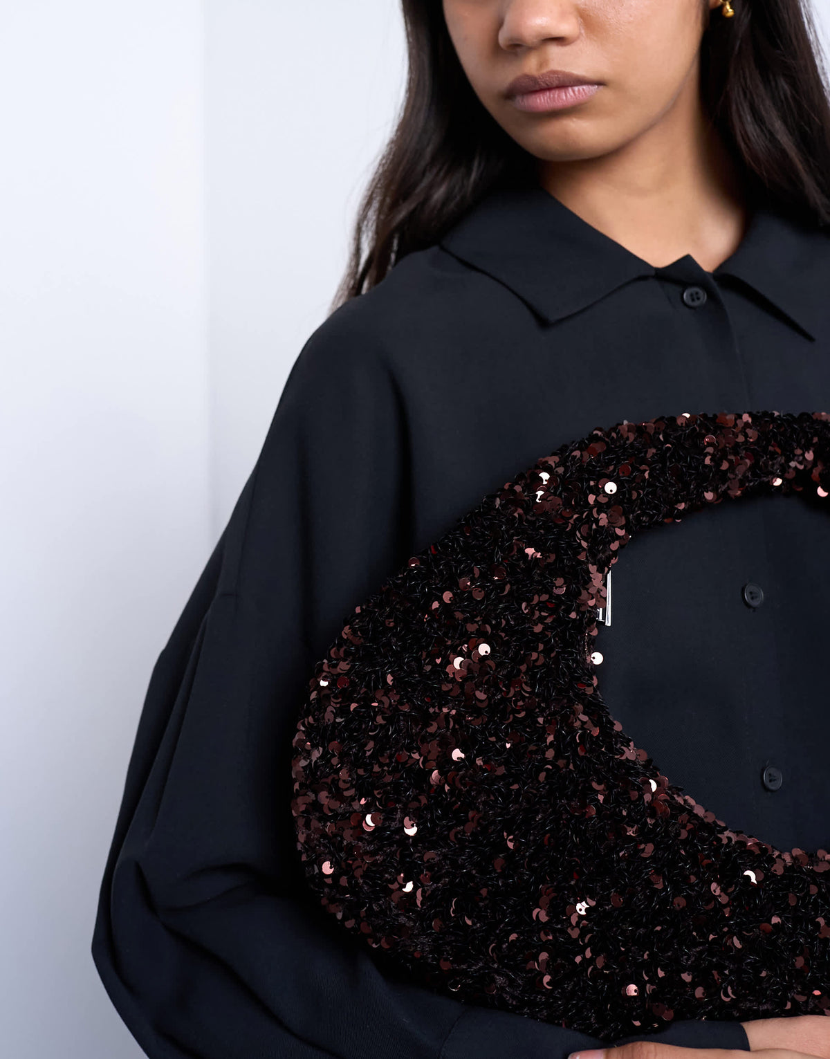 Topshop Santana scoop sequin shoulder bag in chocolate