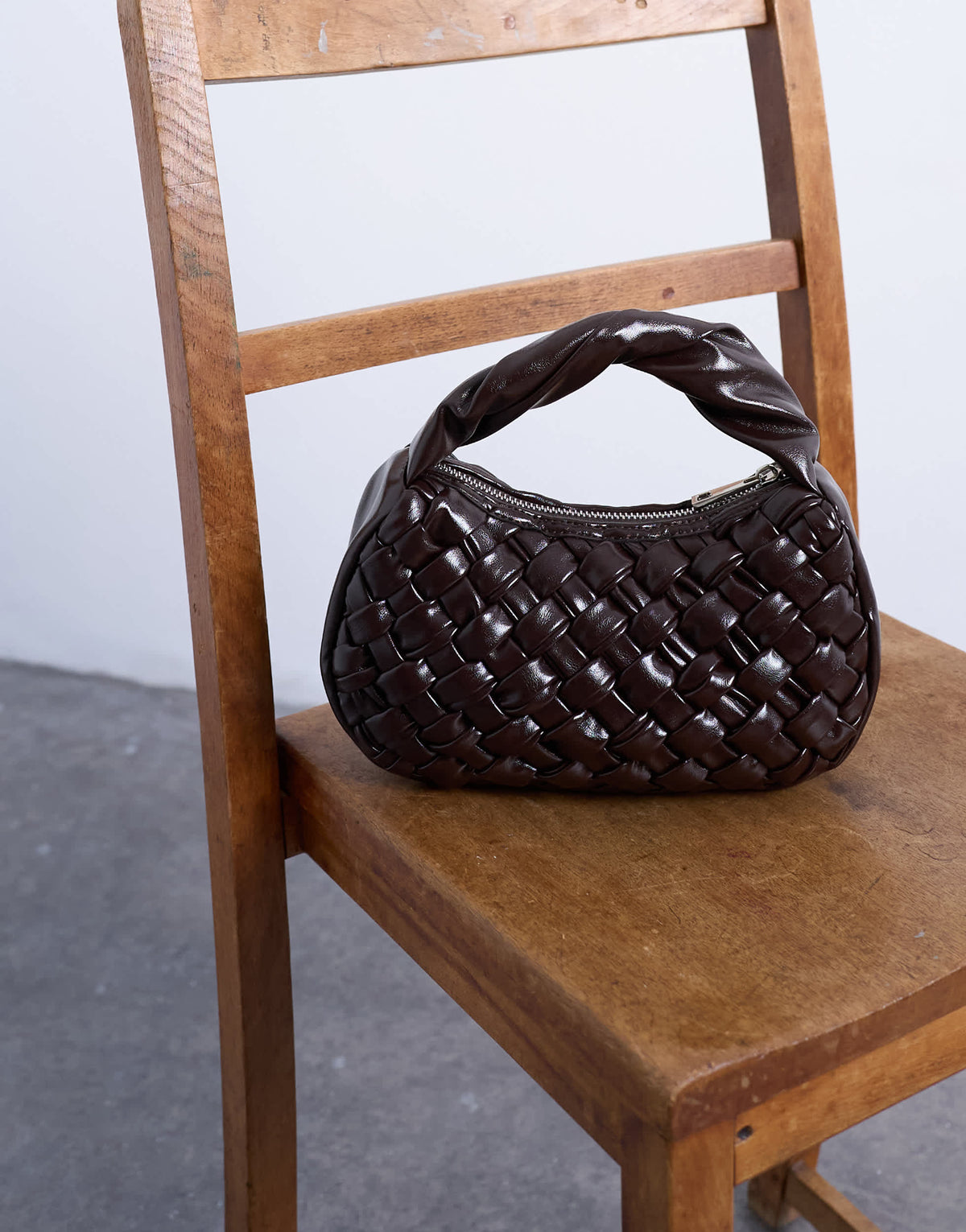 Topshop Gladys woven grab bag in chocolate