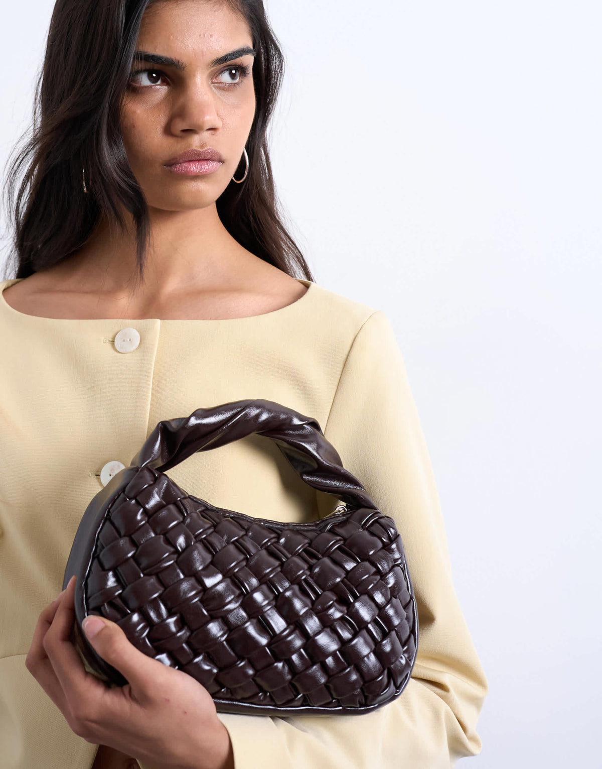 Topshop Gladys woven grab bag in chocolate