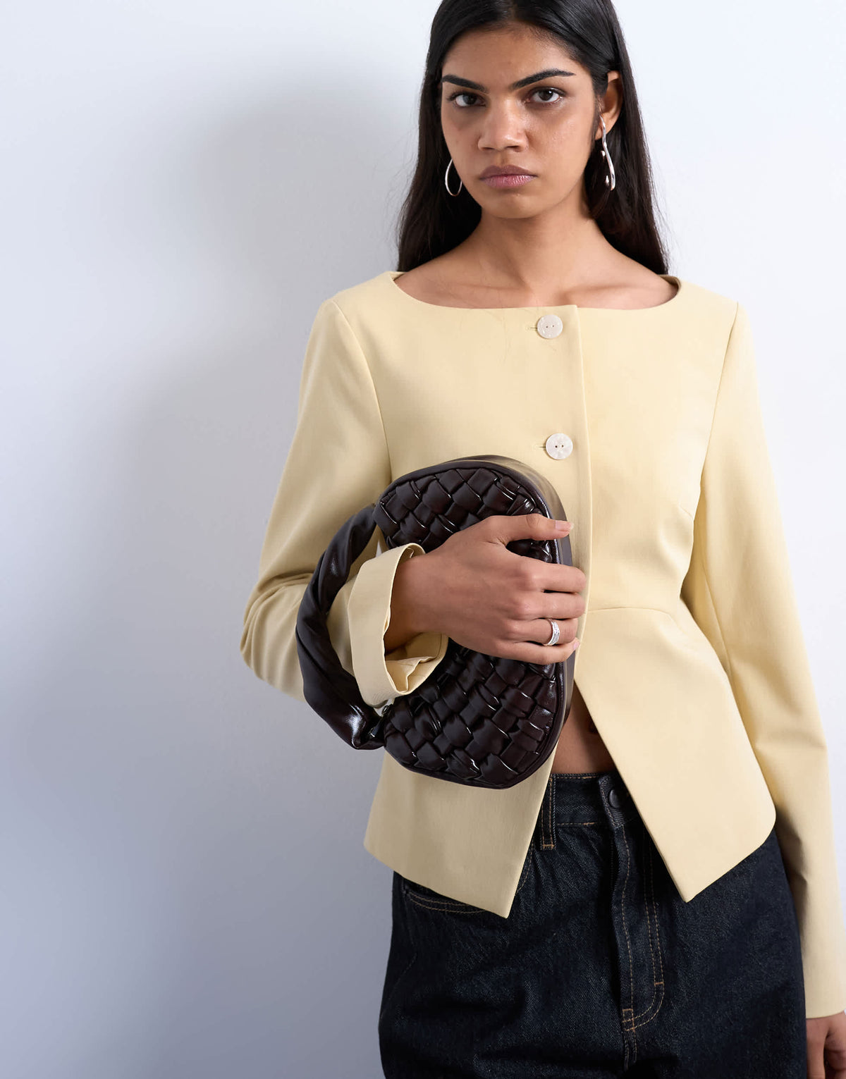 Topshop Gladys woven grab bag in chocolate