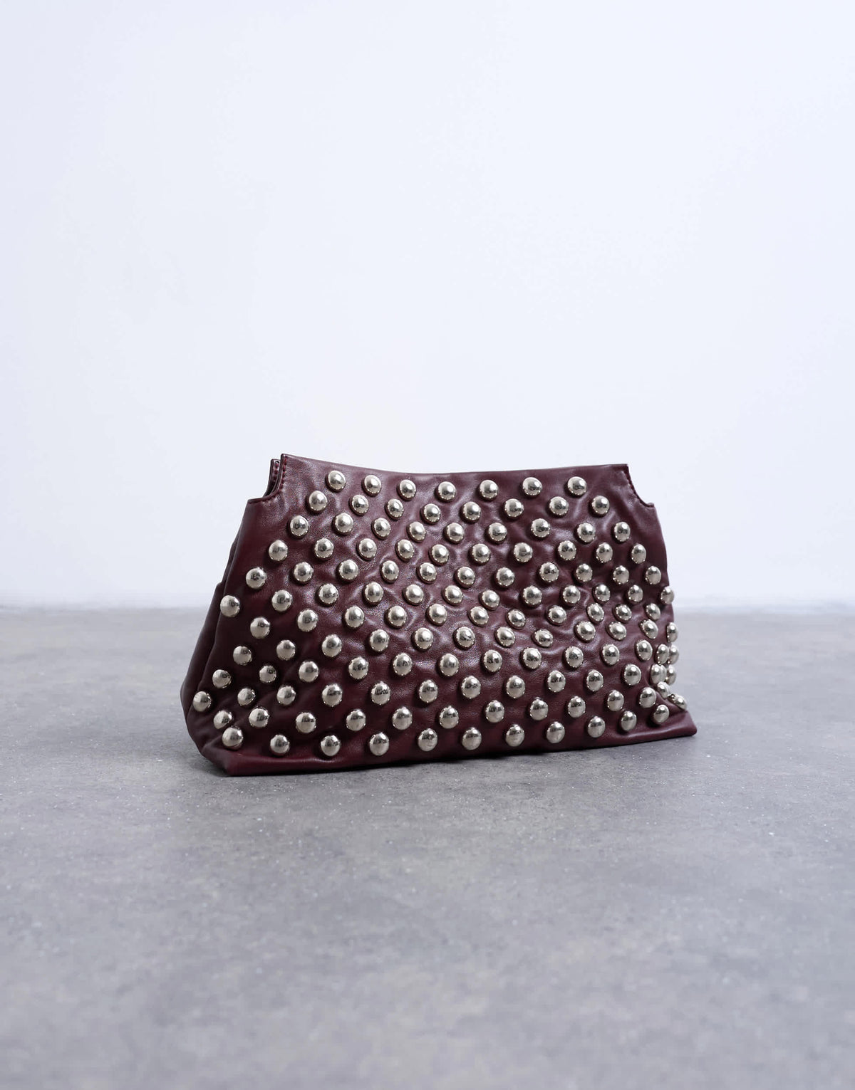 Topshop Gideon large studded clutch bag in burgundy