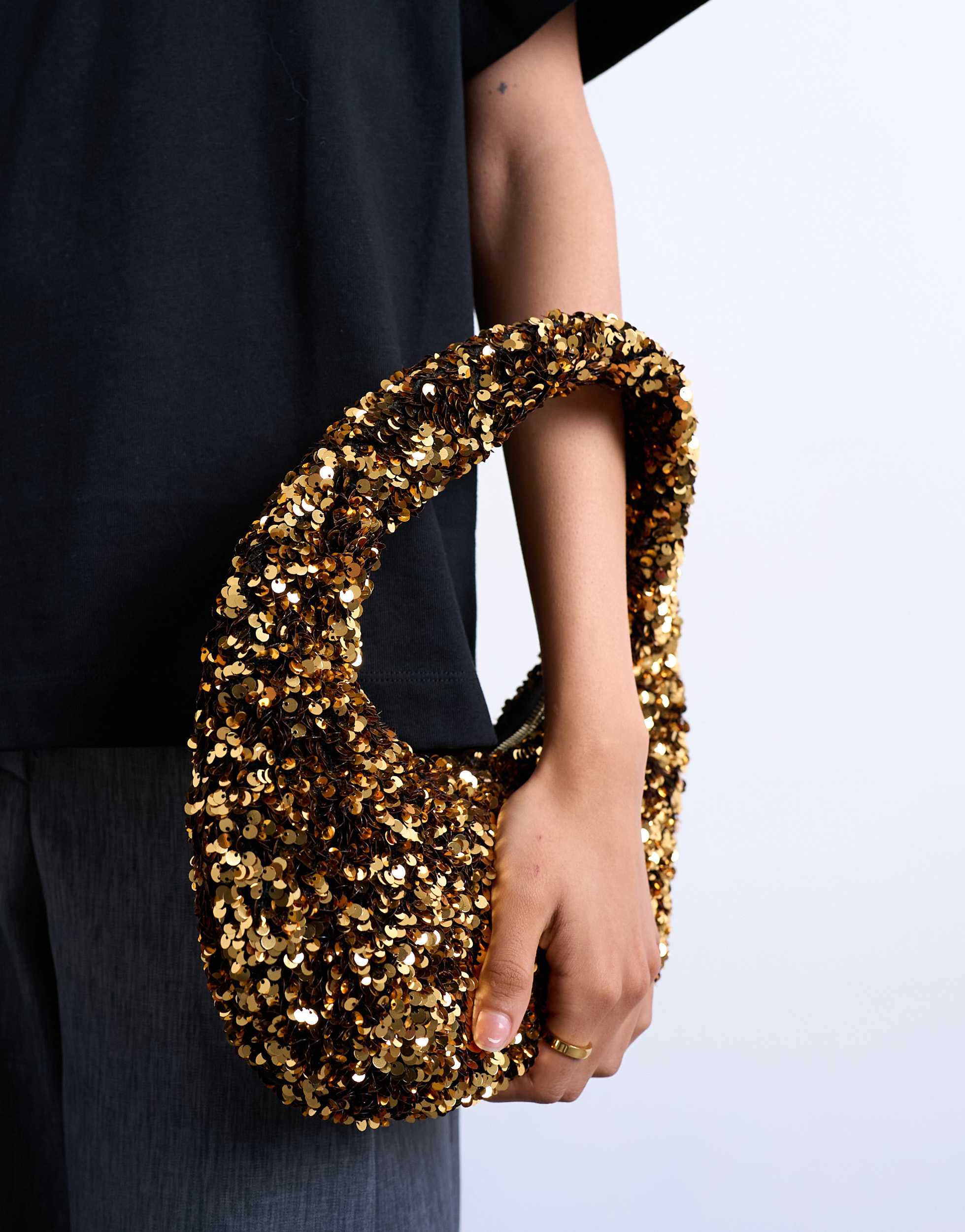 Topshop Santana scoop sequin shoulder bag in gold