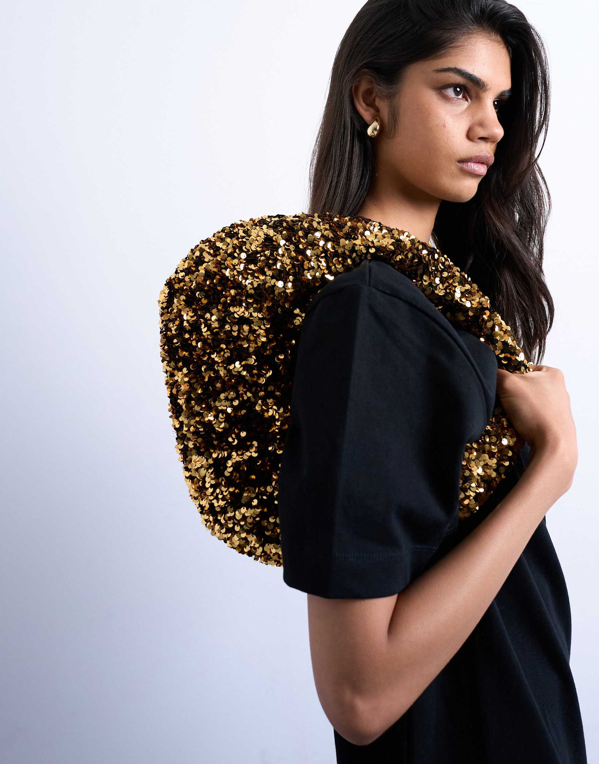 Topshop Santana scoop sequin shoulder bag in gold