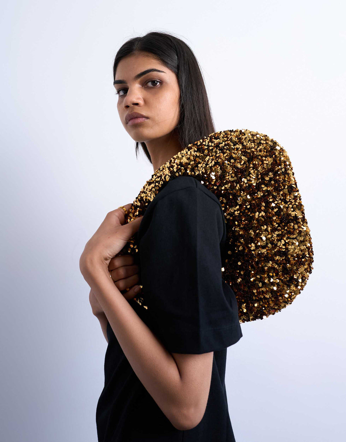 Topshop Santana scoop sequin shoulder bag in gold