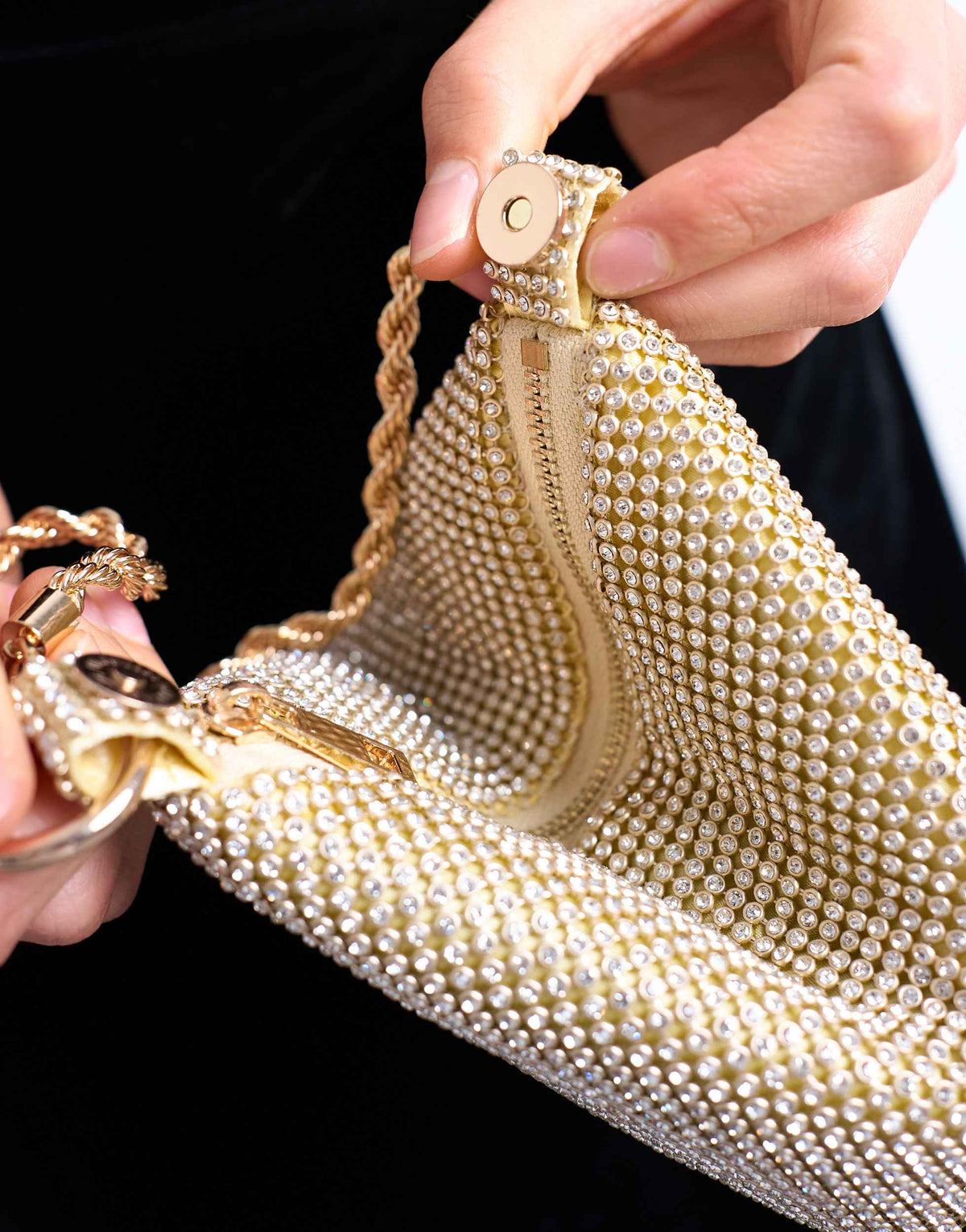 Topshop Galaxy small diamante grab bag in gold