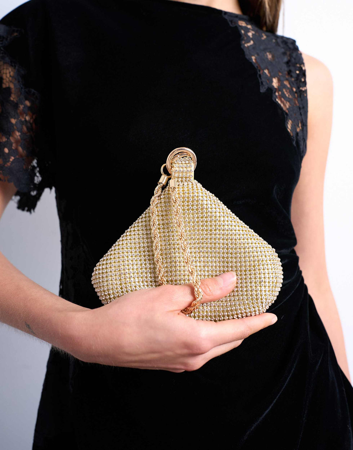 Topshop Galaxy small diamante grab bag in gold