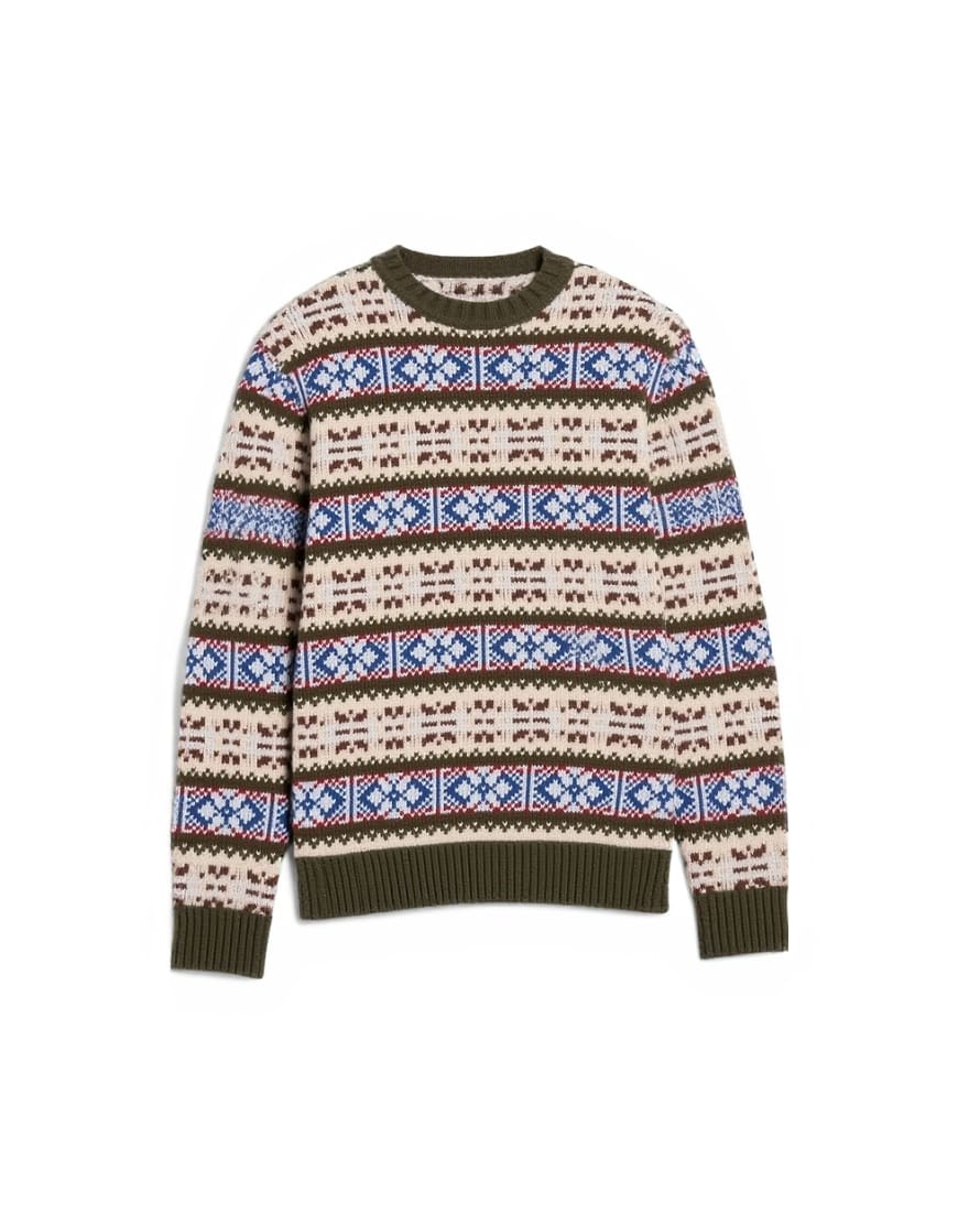 Topman fair isle knit crew neck jumper in khaki