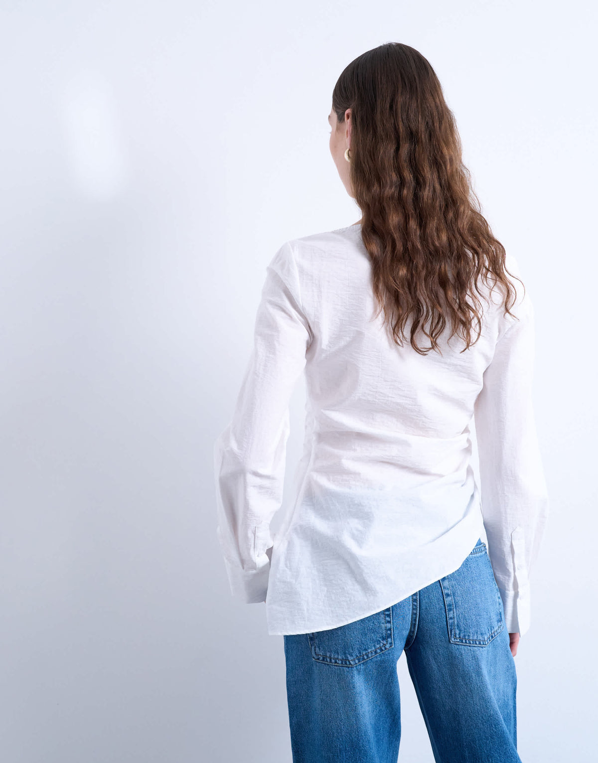 Topshop drape neck long sleeve top in white