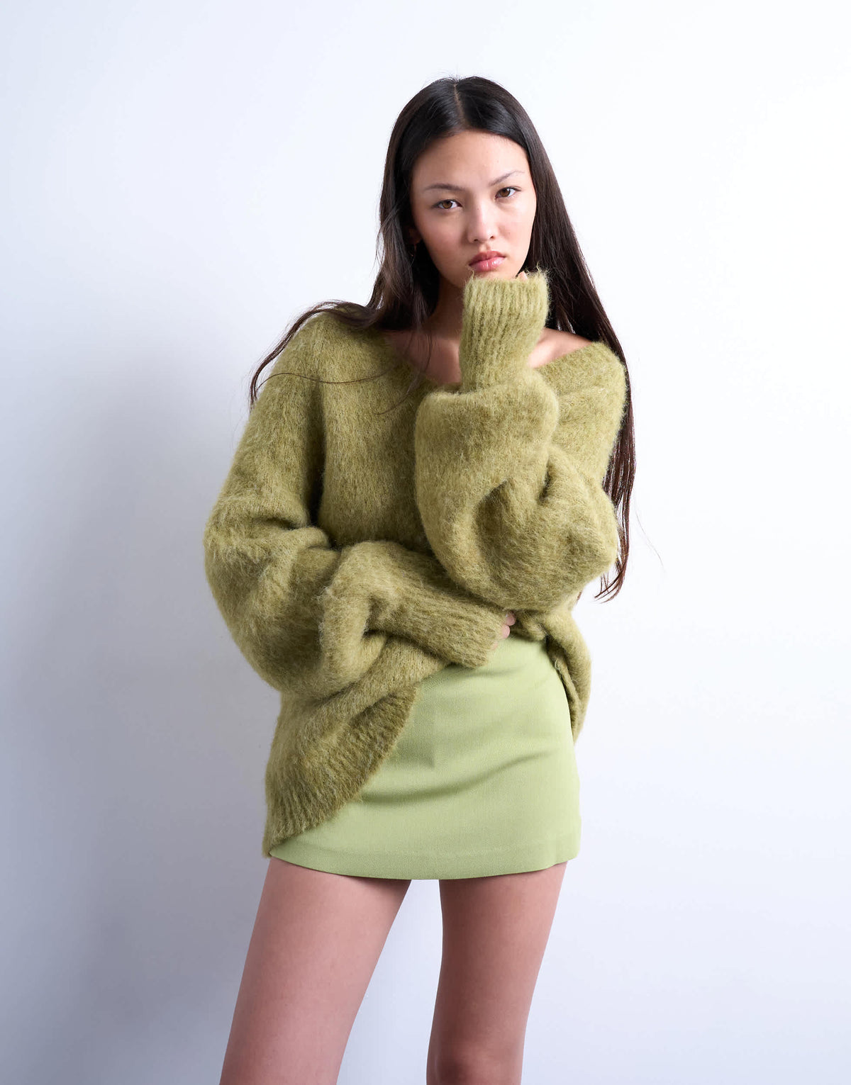 Topshop twill clean skort in avocado green