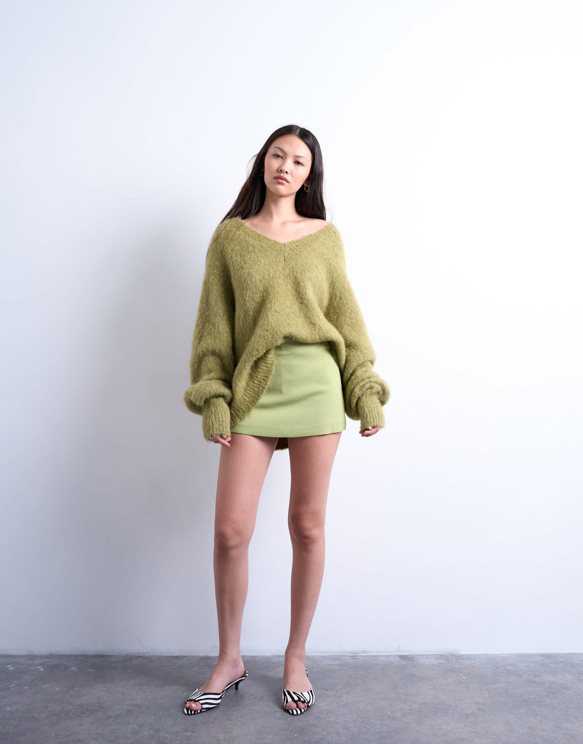 Topshop twill clean skort in avocado green