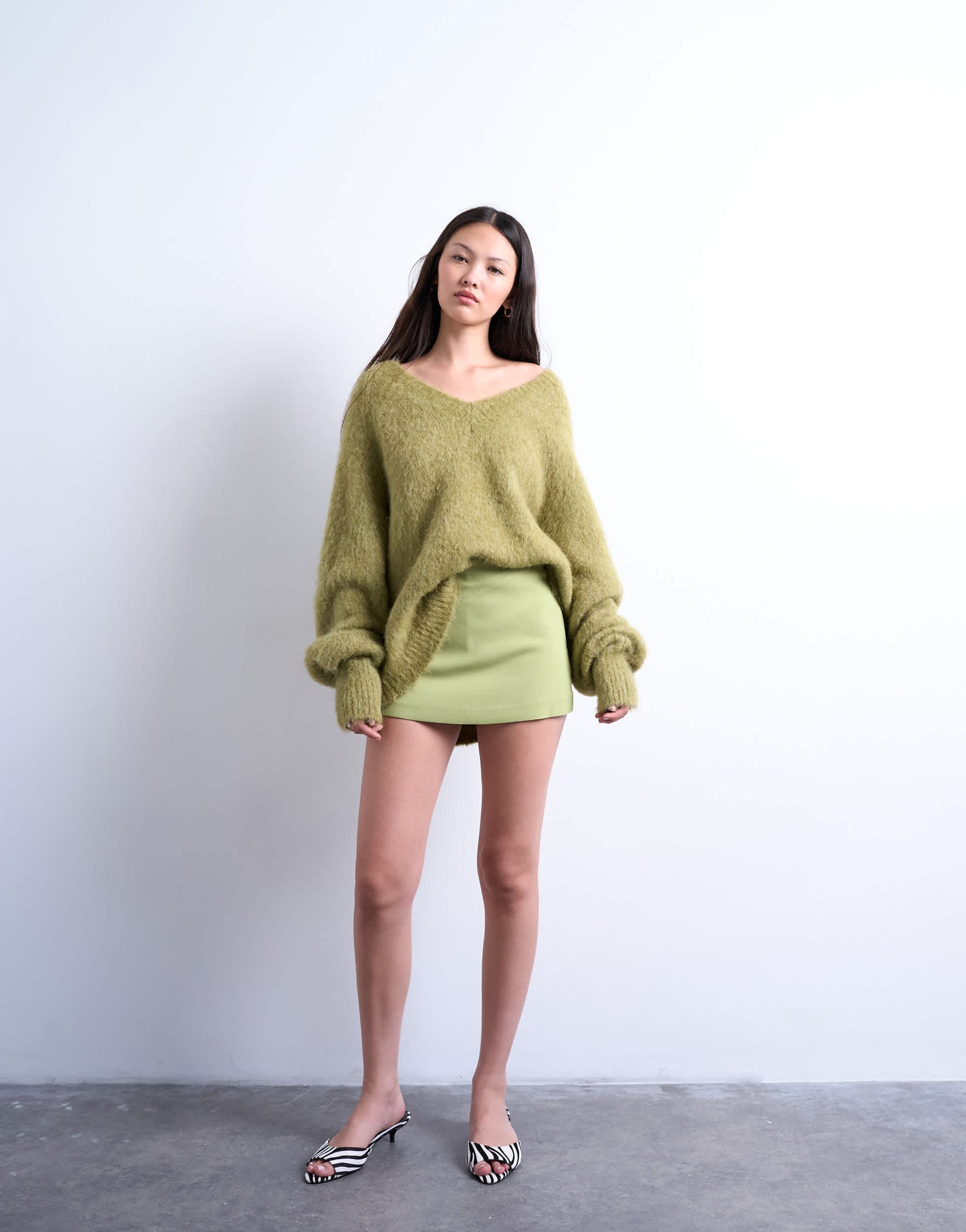 Topshop twill clean skort in avocado green