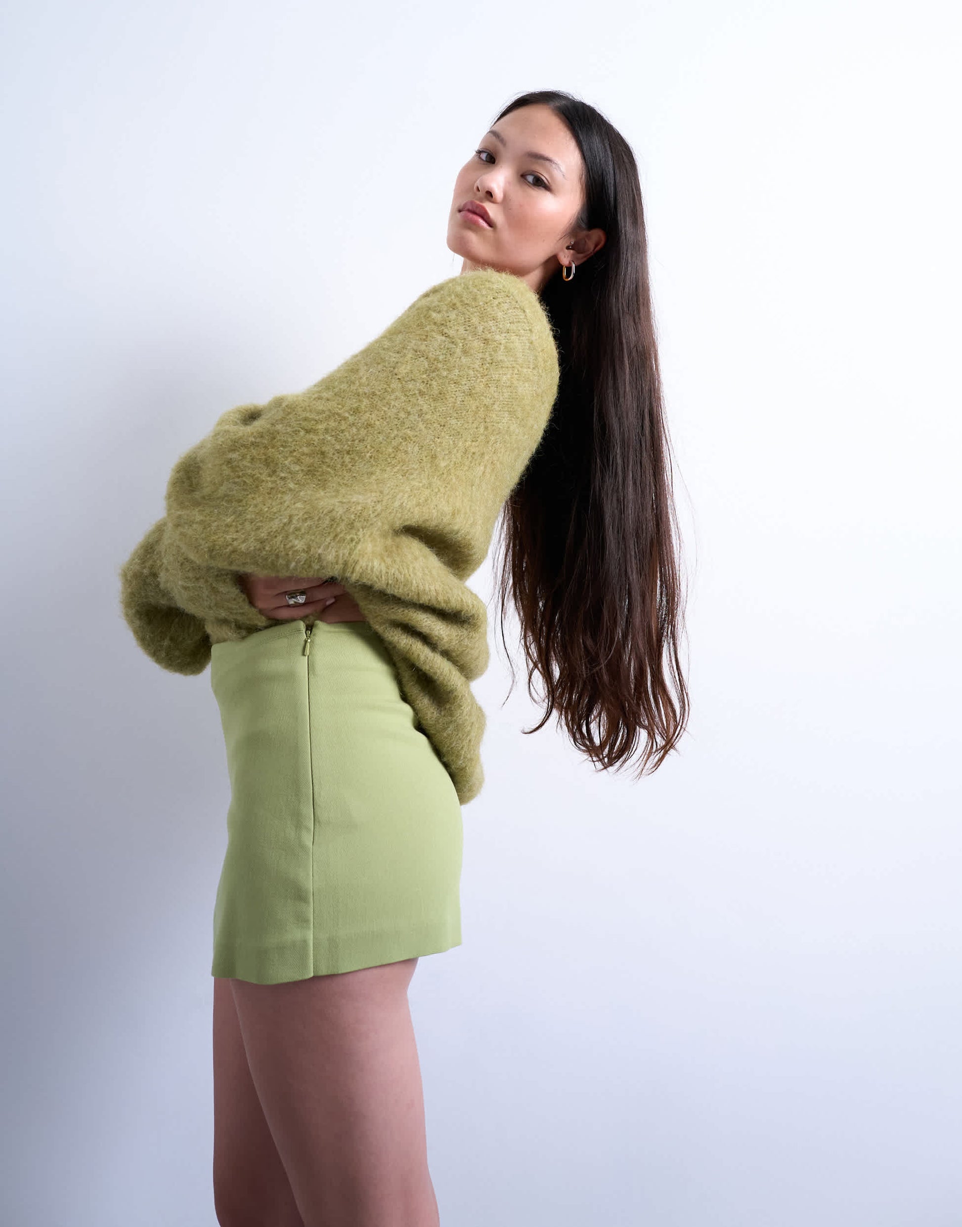 Topshop twill clean skort in avocado green