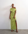 Topshop grown on shoulder midi dress in green