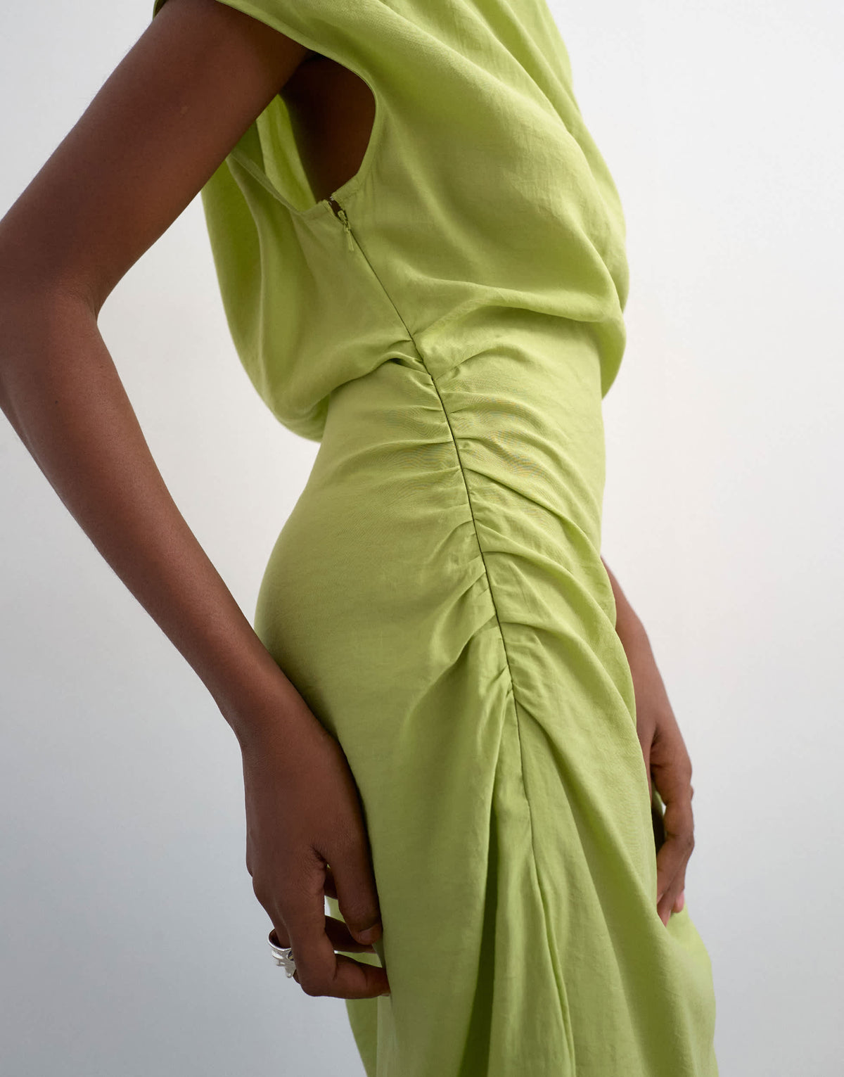 Topshop grown on shoulder midi dress in green