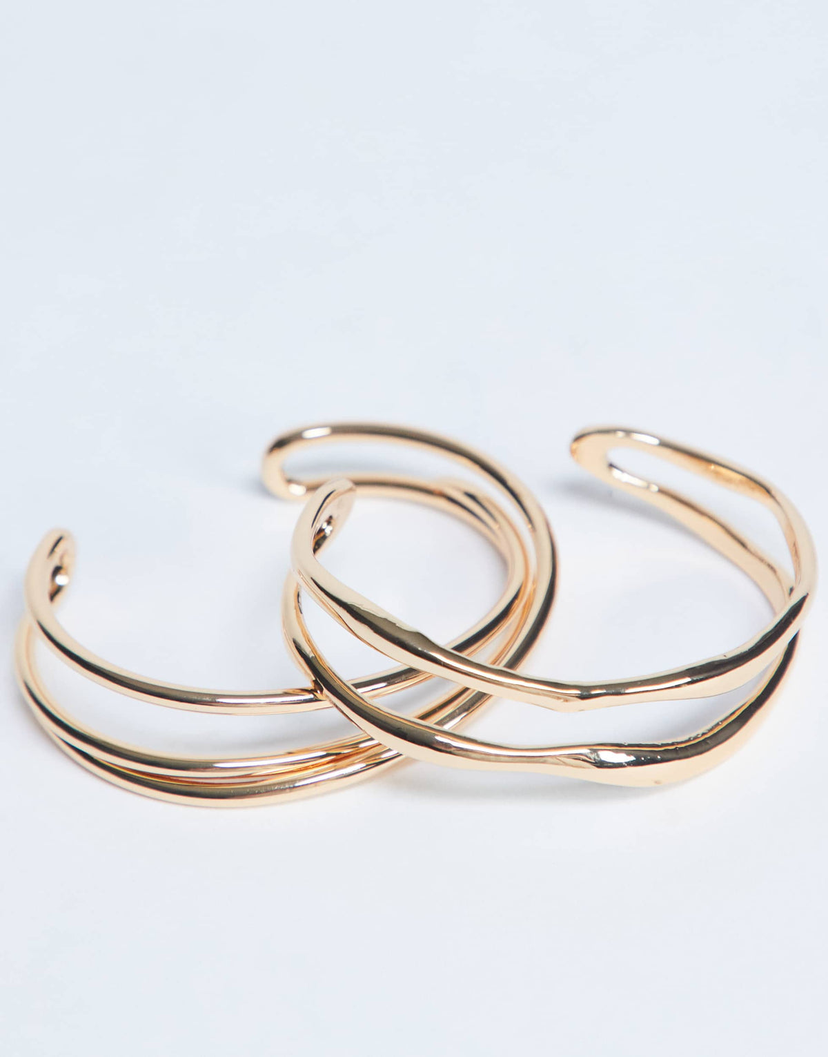 Topshop Brooklyn 2 pack cuff bracelets in gold tone