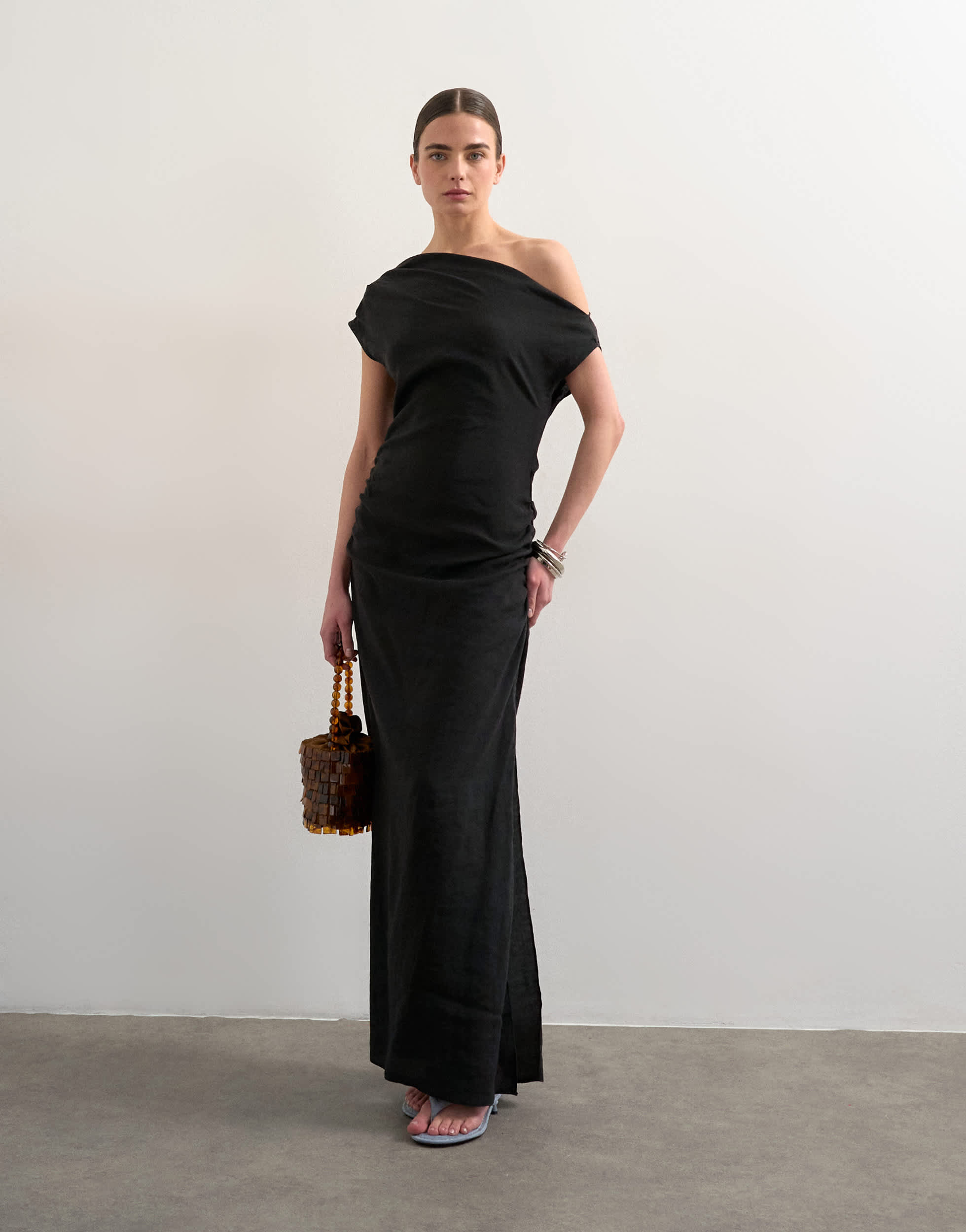 Topshop grown on shoulder maxi dress in black