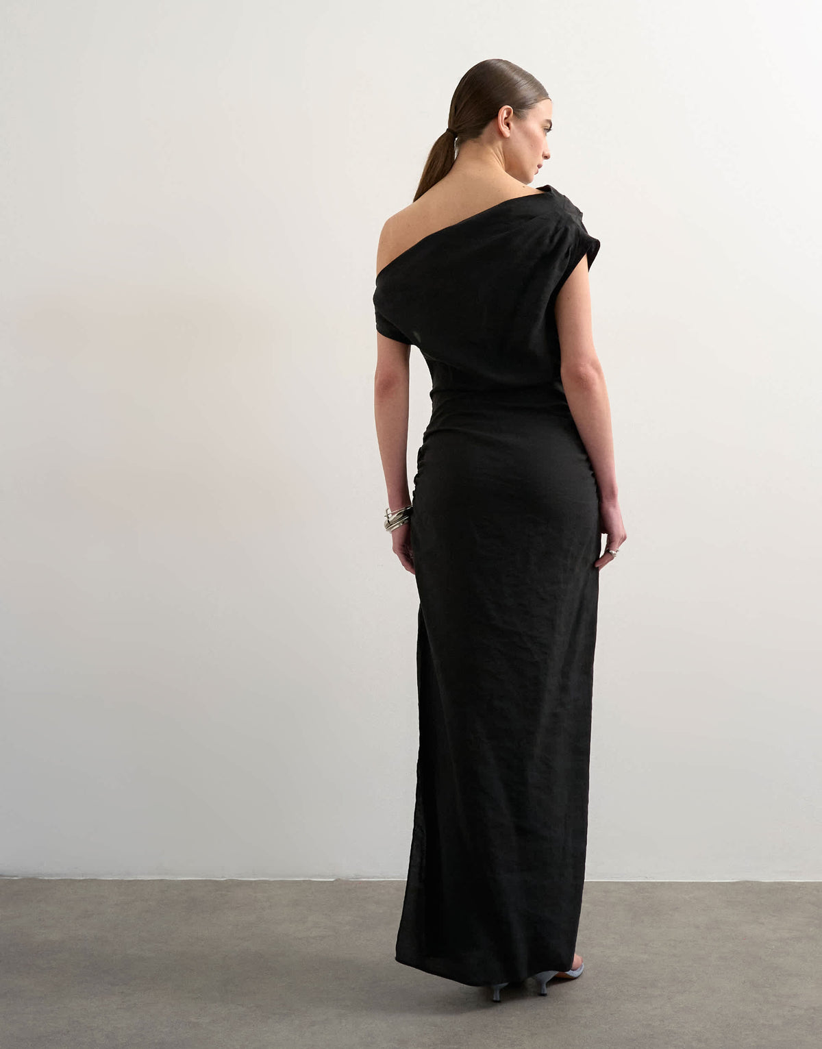 Topshop grown on shoulder maxi dress in black