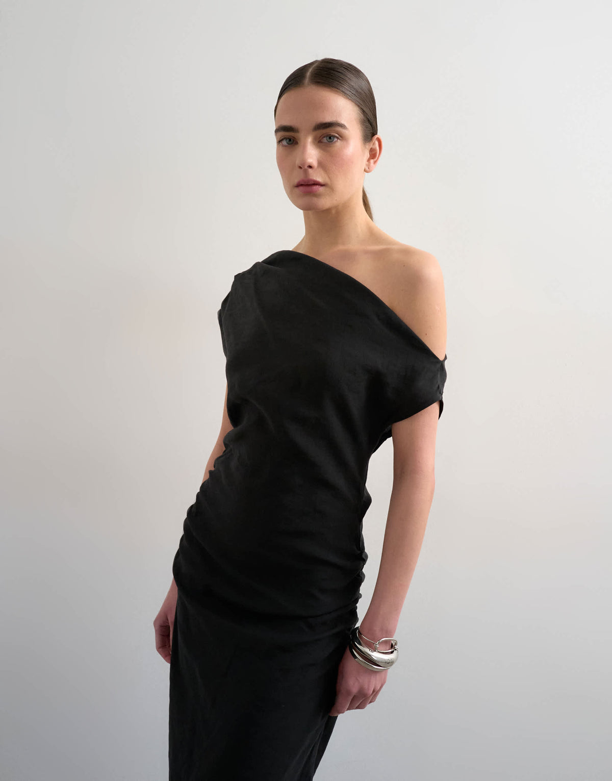 Topshop grown on shoulder maxi dress in black