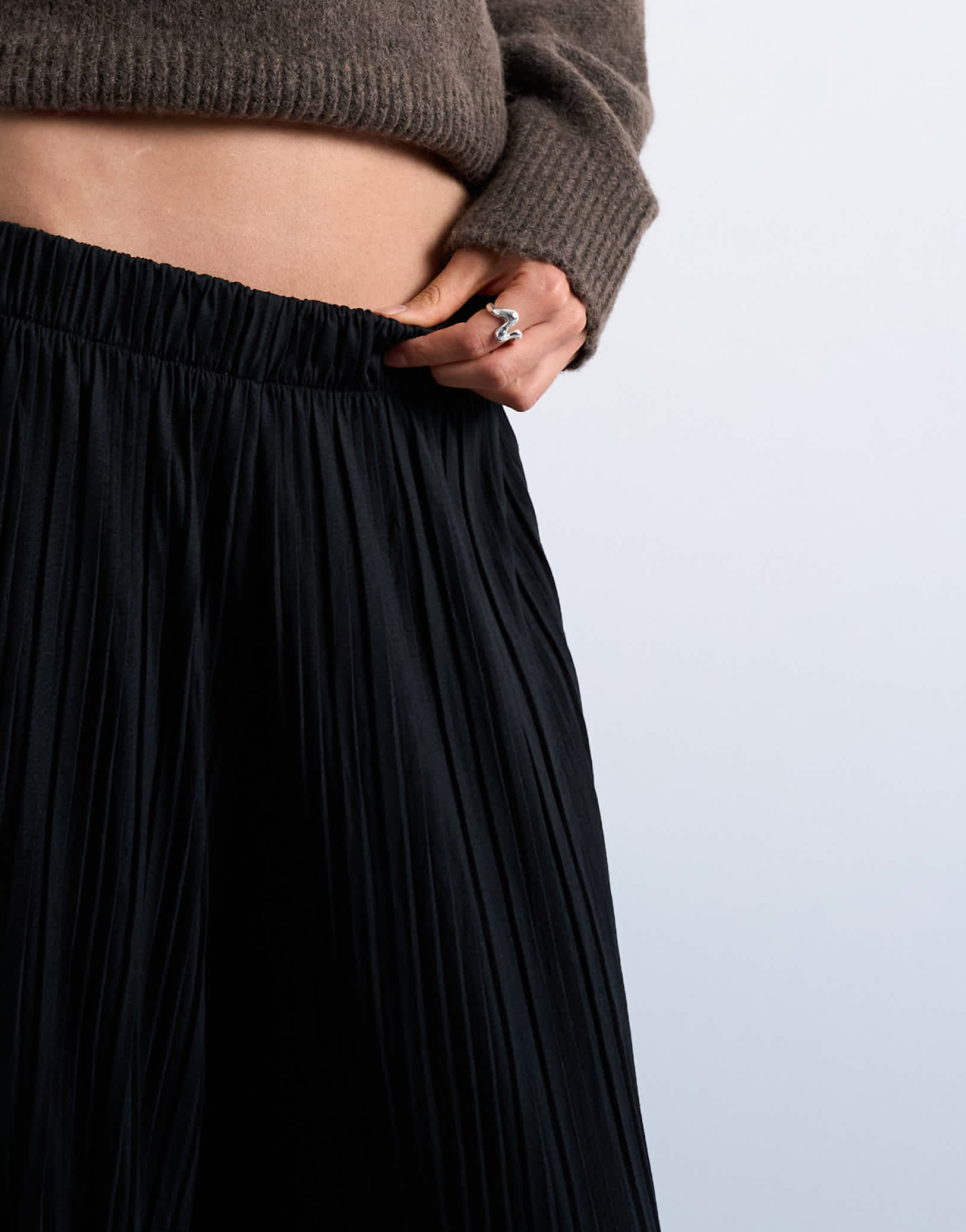 Topshop crinkle wide leg trousers in black