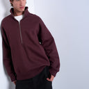 Topman Premium, oversized, 1/4-Reißverschluss, Trichterhals in Weinrot
