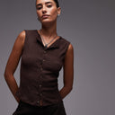 Topshop crinkle button down tank in chocolate brown