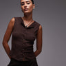 Topshop crinkle button down tank in chocolate brown