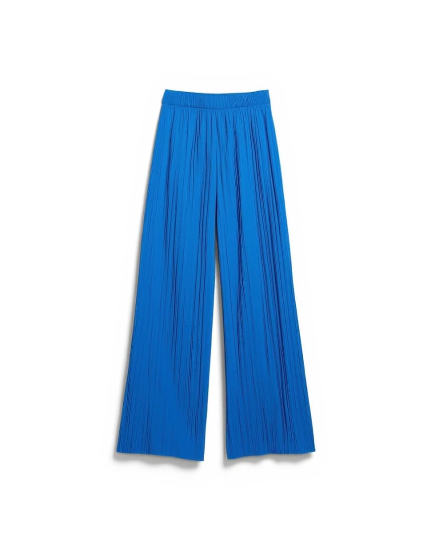 Topshop crinkle wide leg trousers in cobalt blue