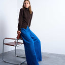 Topshop crinkle wide leg trousers in cobalt blue