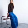 Topshop crinkle wide leg trousers in cobalt blue