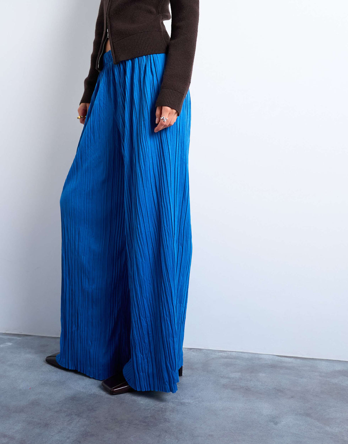 Topshop crinkle wide leg trousers in cobalt blue
