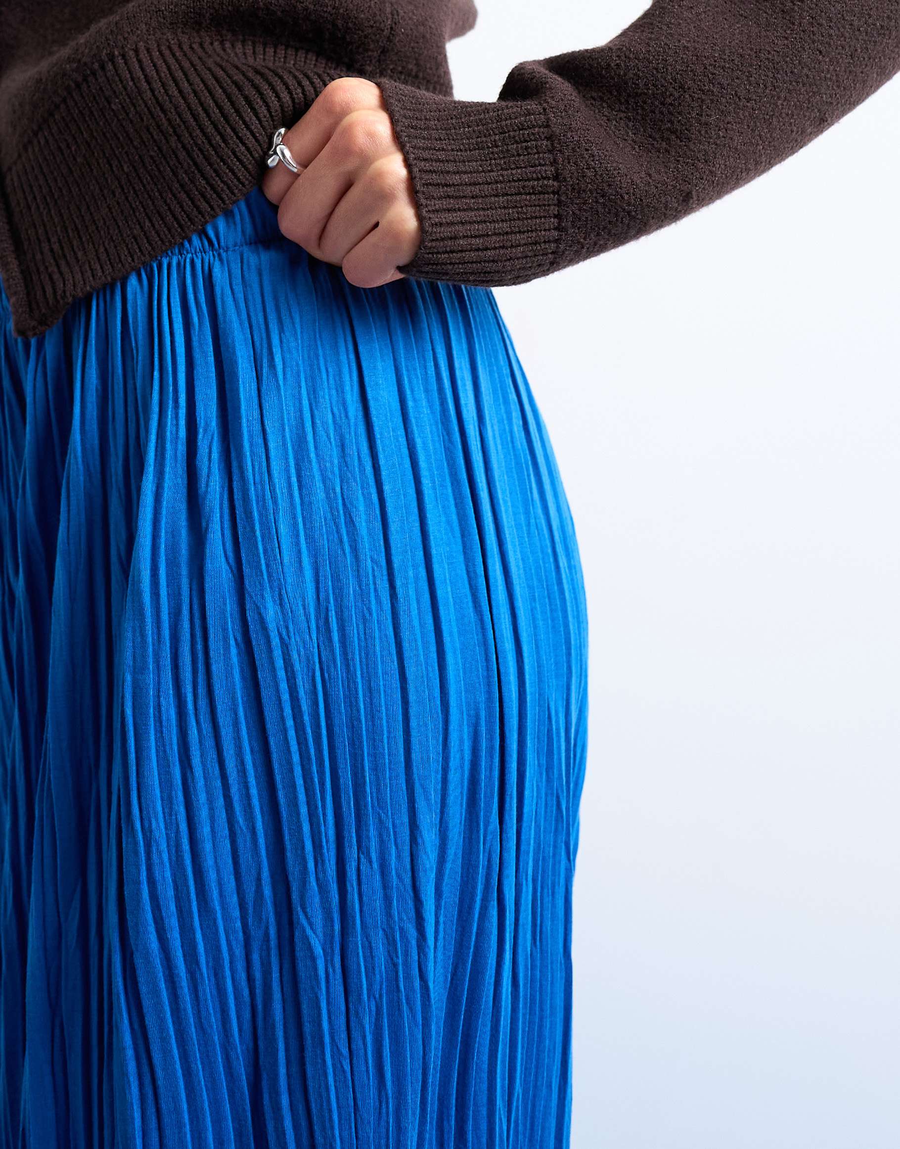 Topshop crinkle wide leg trousers in cobalt blue