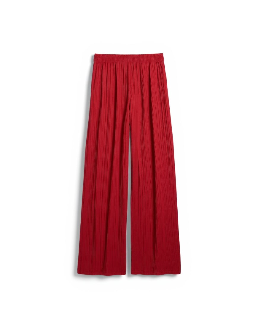 Topshop crinkle wide leg trousers in red