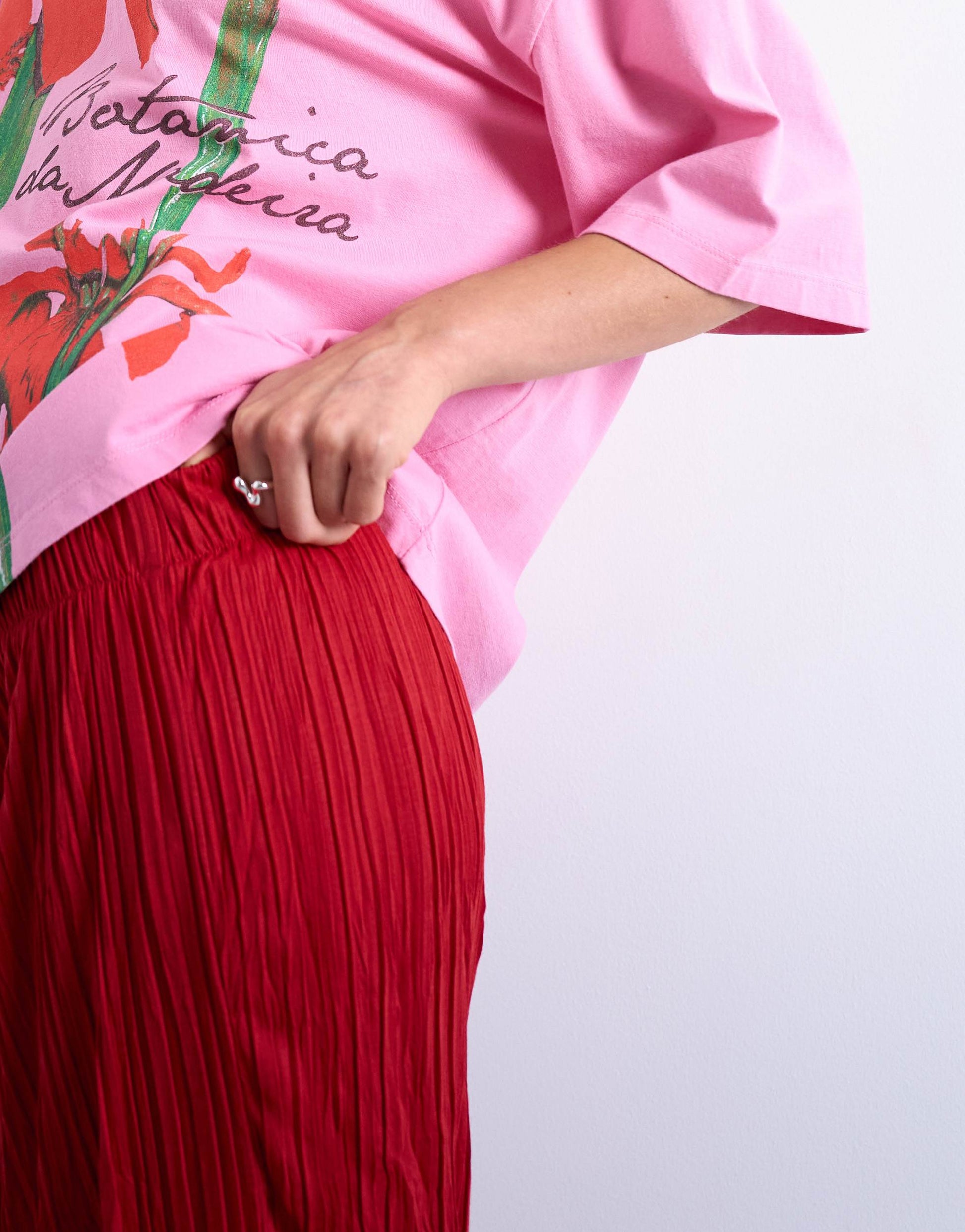 Topshop crinkle wide leg trousers in red