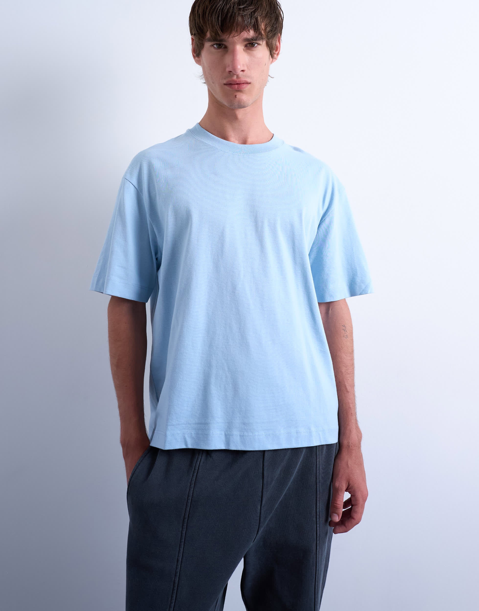 Topman cropped fit t-shirt in light blue