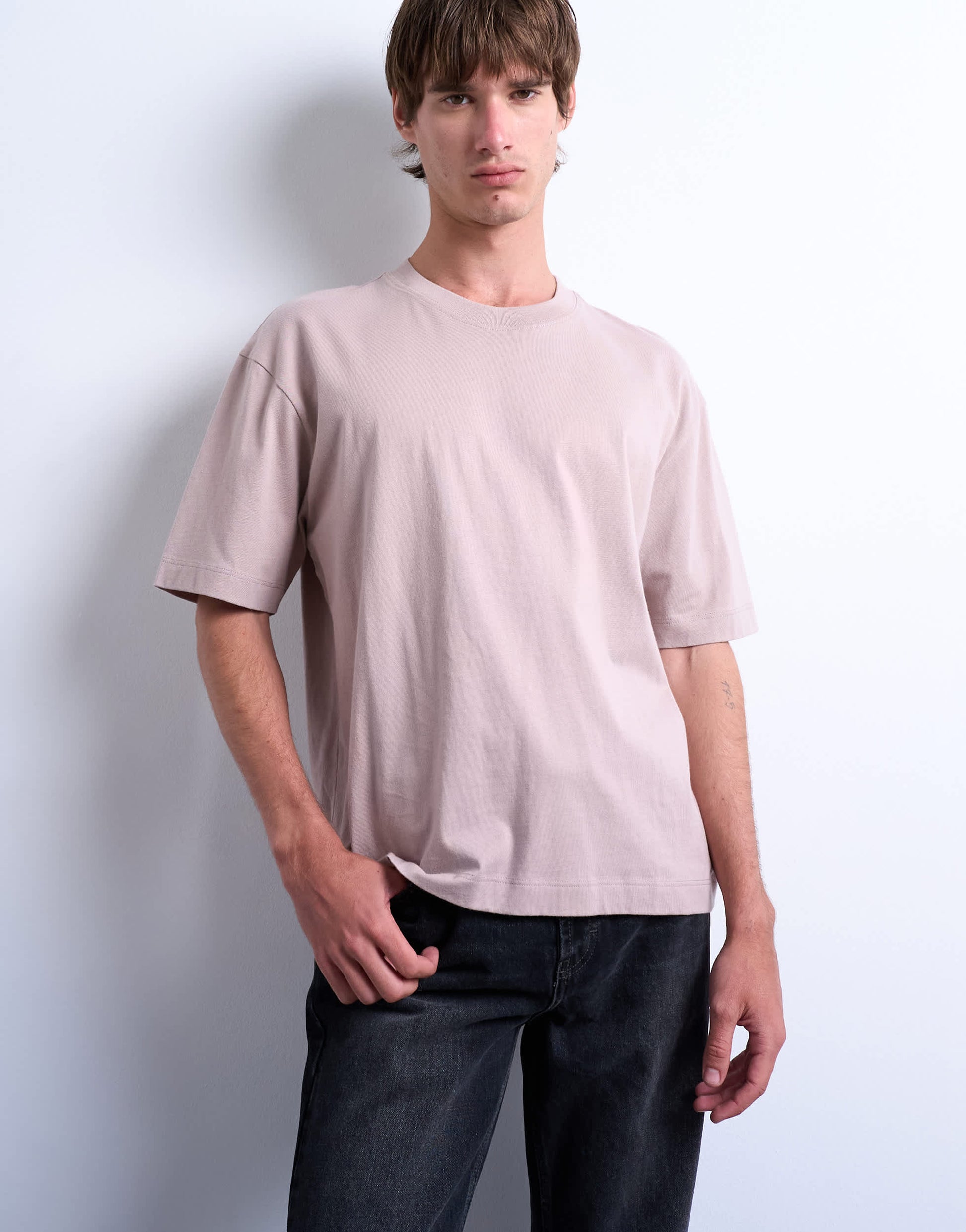 Topman cropped fit t-shirt in mink