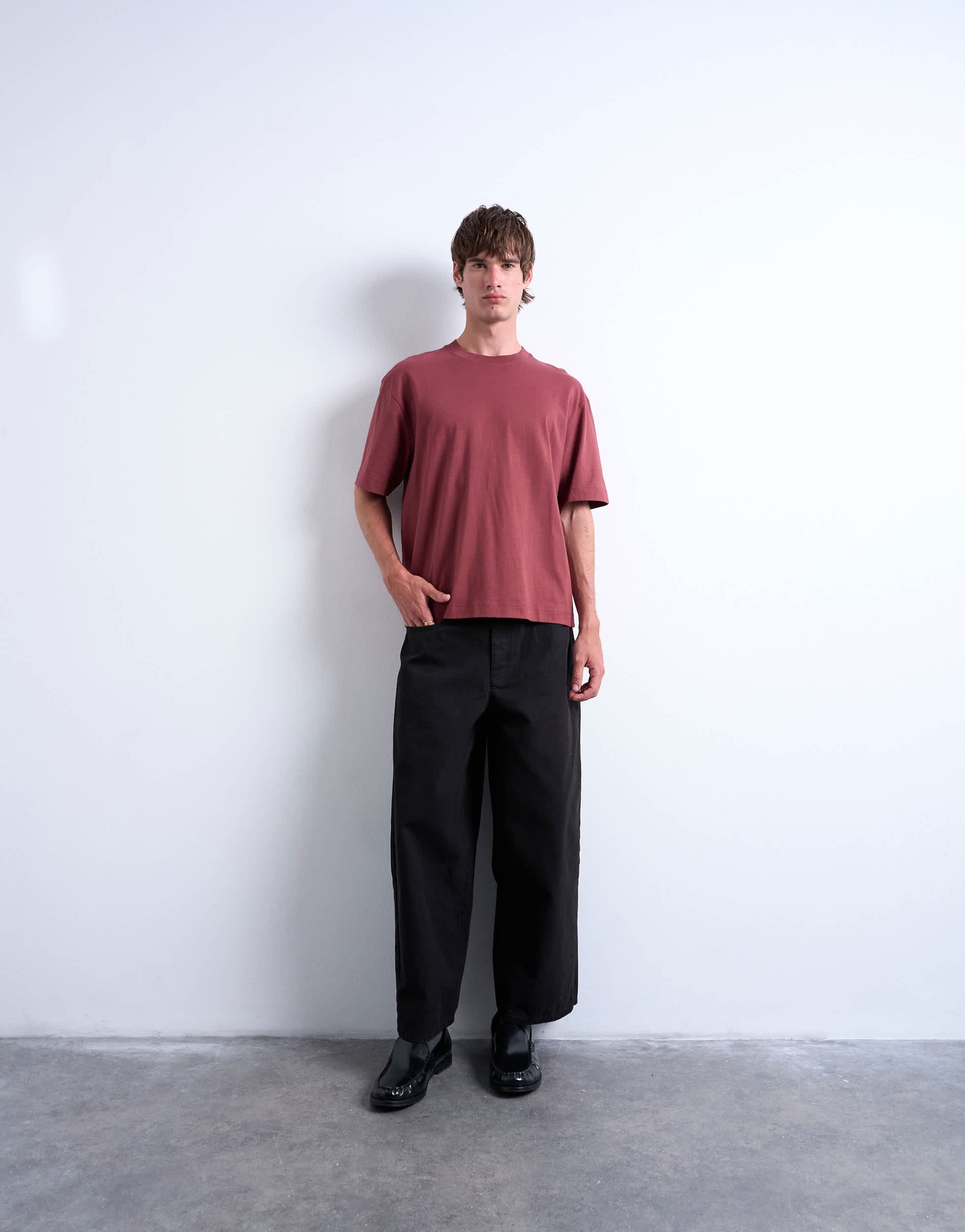 Topman cropped fit t-shirt in light burgundy