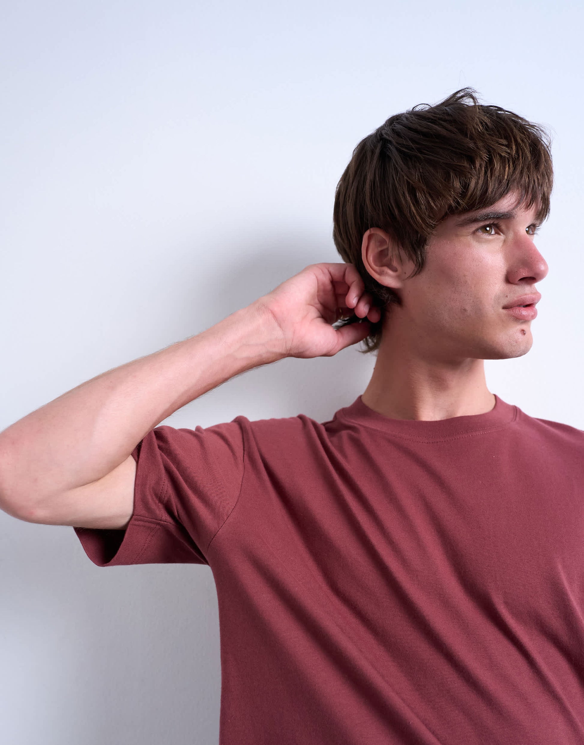 Topman cropped fit t-shirt in light burgundy