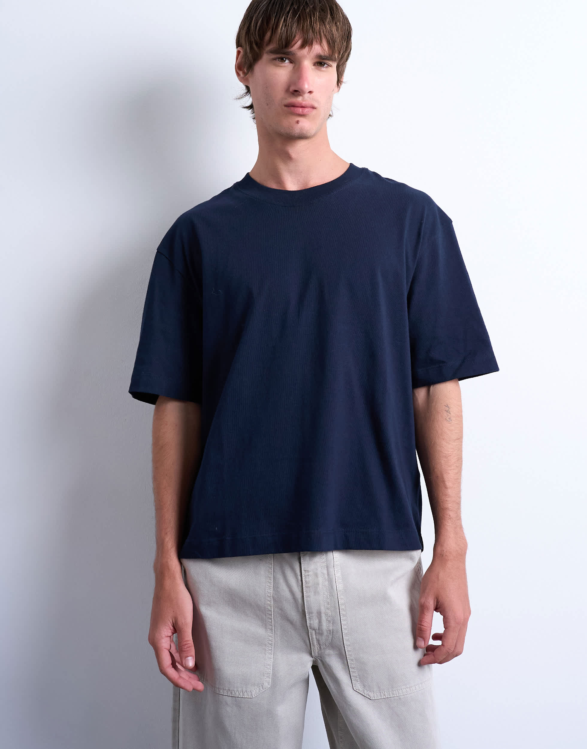 Topman cropped fit t-shirt in navy