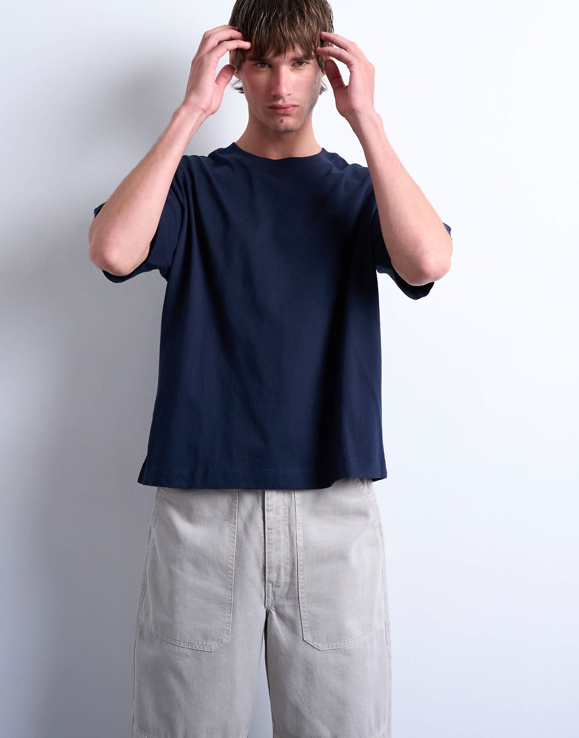 Topman cropped fit t-shirt in navy