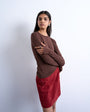 Topshop long sleeve crew neck superfine top in chocolate brown