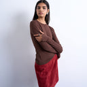 Topshop long sleeve crew neck superfine top in chocolate brown