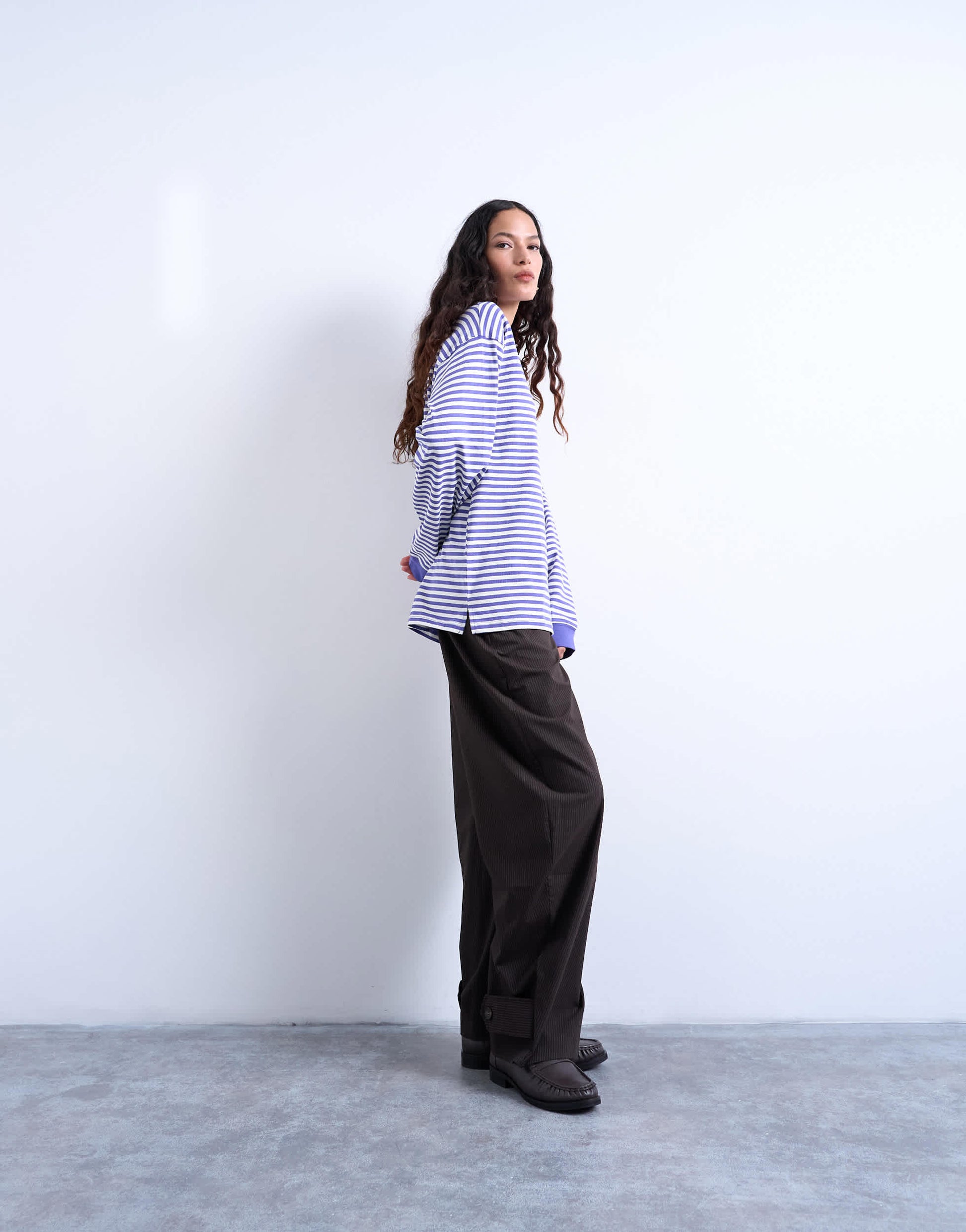 Topshop stripe long sleeve slouchy skater tee in purple