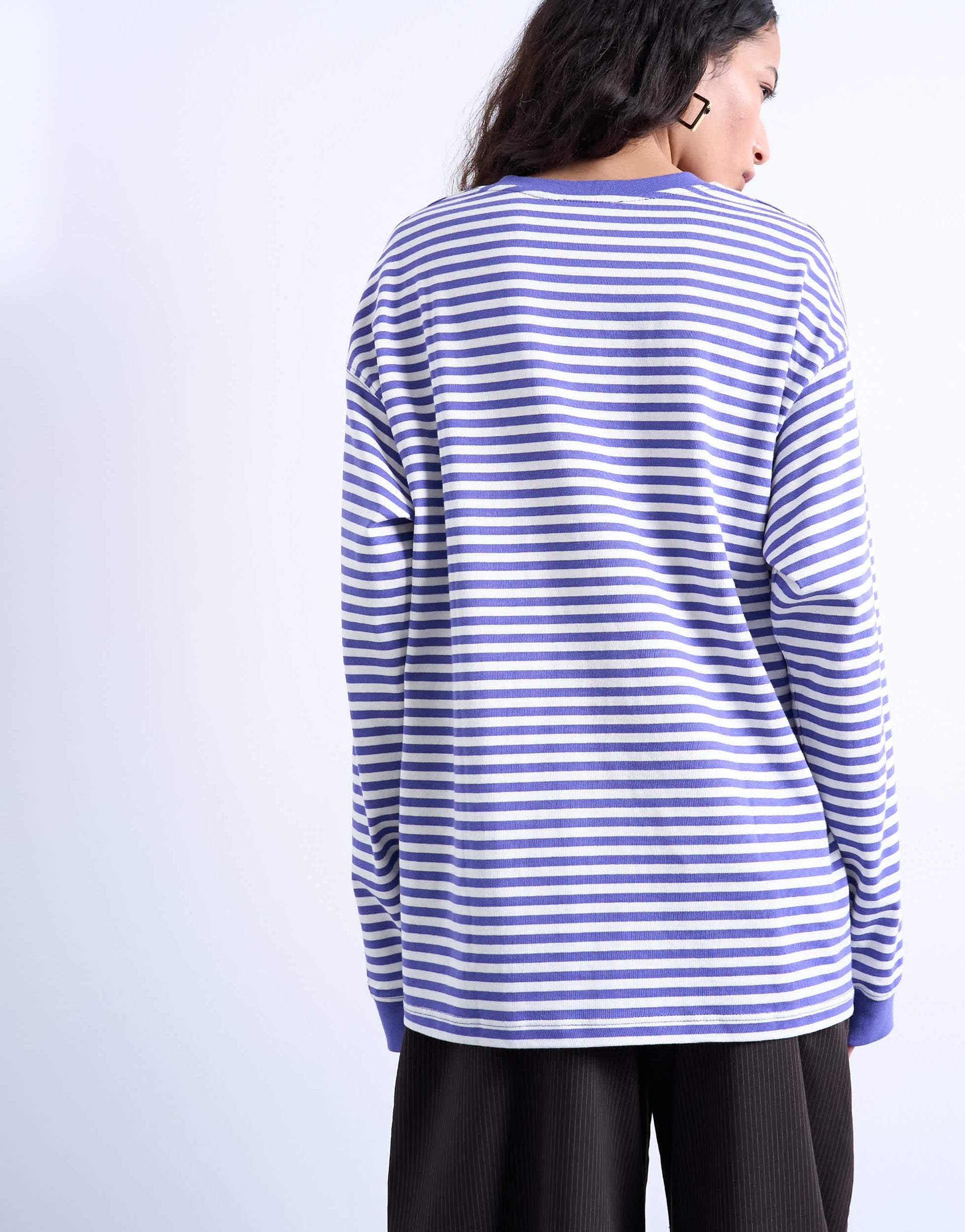 Topshop stripe long sleeve slouchy skater tee in purple