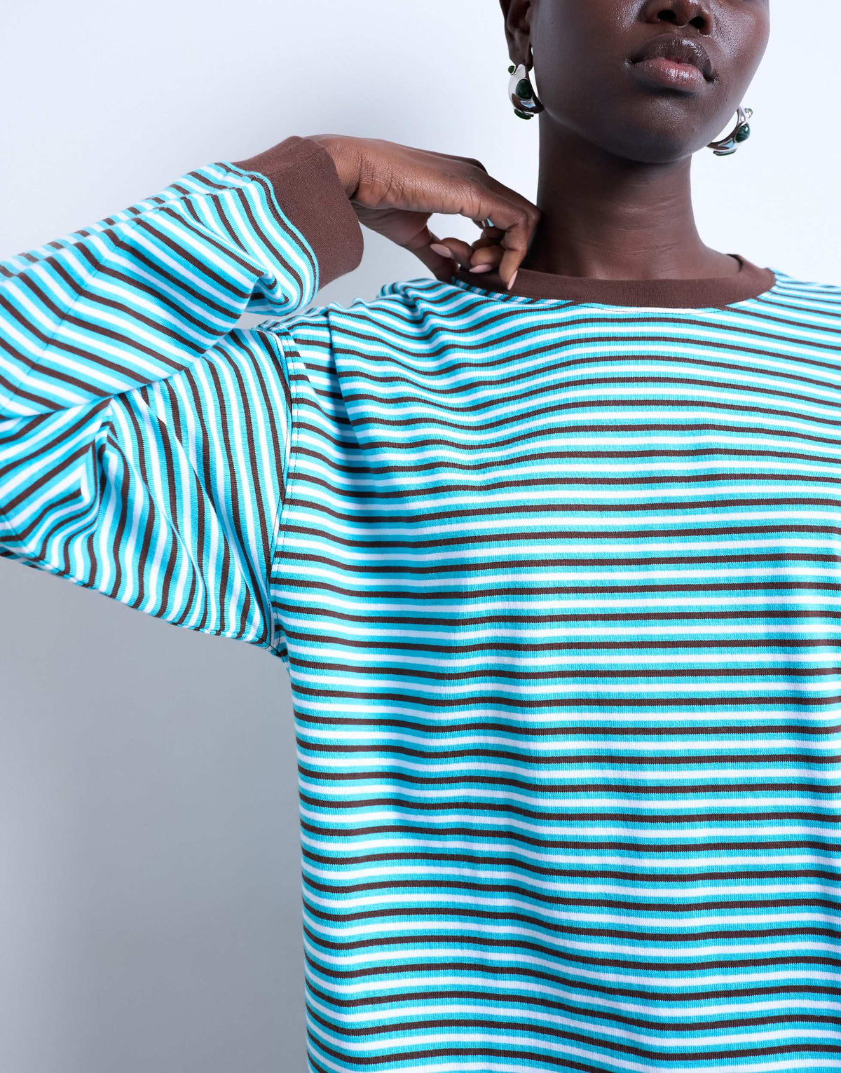 Topshop stripe long sleeve slouchy skater tee in blue